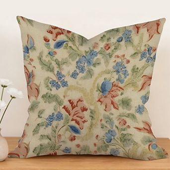 Decorative Throw Pillow, 18" Pillow Cover Singular, Chinoiserie Floral in Blue And Red