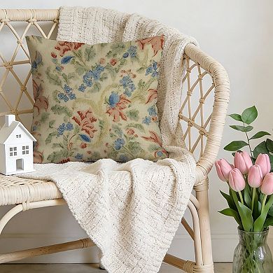 Decorative Throw Pillow, 18" Pillow Cover Singular, Chinoiserie Floral in Blue And Red