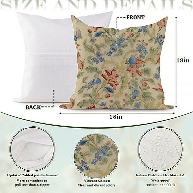 Decorative Throw Pillow, 18" Pillow Cover Singular, Chinoiserie Floral in Blue And Red