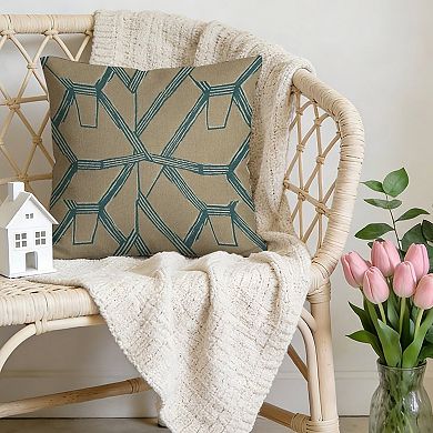 Outdoor Decorative Throw Pillow, 18" Pillow Cover Singular, Fuchsia Ikat Geometric Teal