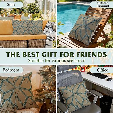 Outdoor Decorative Throw Pillow, 18" Pillow Cover Singular, Fuchsia Ikat Geometric Teal