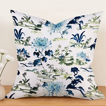 Decorative Throw Pillow, 18" Pillow Cover Singular, Blue Green Floral