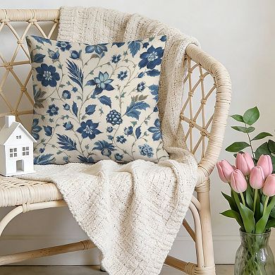 Decorative Throw Pillow, 18" Pillow Cover Singular, Lake Blue Chinoiserie Floral