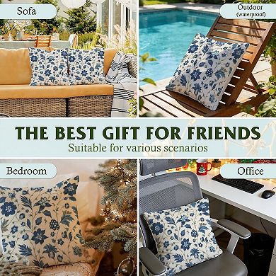 Decorative Throw Pillow, 18" Pillow Cover Singular, Lake Blue Chinoiserie Floral