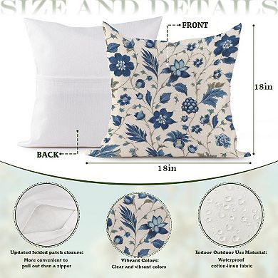 Decorative Throw Pillow, 18" Pillow Cover Singular, Lake Blue Chinoiserie Floral