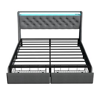 Lufeiya Full Size Floating Upholstered Platform Bed with RGB Headboard Lighting, Storage Drawers