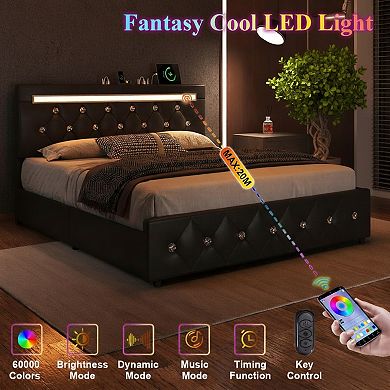 Lufeiya Adjustable PU Leather Queen Size Upholstered Bed Frame with Charging Station