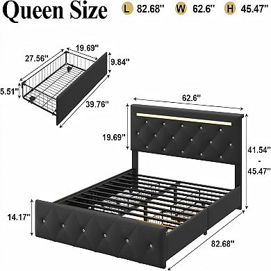 Lufeiya Adjustable PU Leather Queen Size Upholstered Bed Frame with Charging Station
