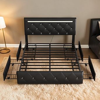 Lufeiya Adjustable PU Leather Queen Size Upholstered Bed Frame with Charging Station