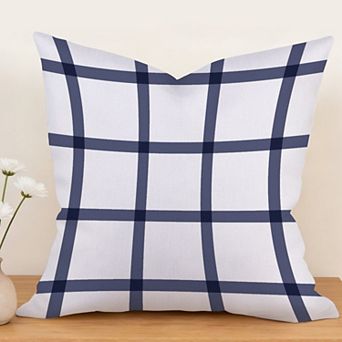Decorative Throw Pillow, 18" Pillow Cover Singular, Navy Blue And White Plaid