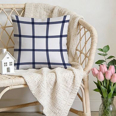Decorative Throw Pillow, 18" Pillow Cover Singular, Navy Blue And White Plaid