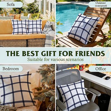 Decorative Throw Pillow, 18" Pillow Cover Singular, Navy Blue And White Plaid