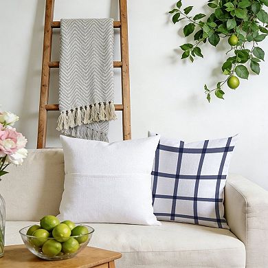 Decorative Throw Pillow, 18" Pillow Cover Singular, Navy Blue And White Plaid