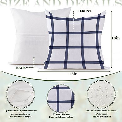 Decorative Throw Pillow, 18" Pillow Cover Singular, Navy Blue And White Plaid