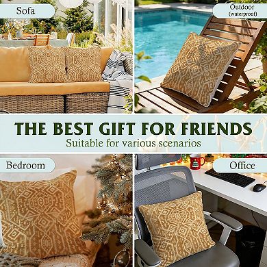 Decorative Throw Pillow, 18" Pillow Cover Singular, Waterproof Mustard Gold