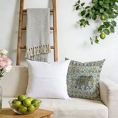 Outdoor Decorative Throw Pillow, 18" Pillow Cover Singular, Chinoiserie Floral And Elephant Blue