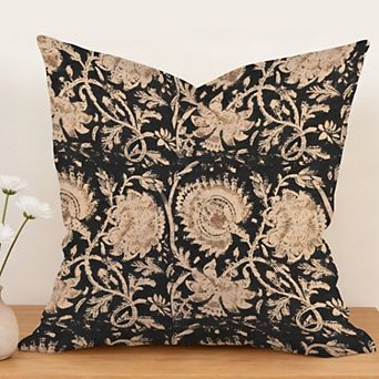 Decorative Throw Pillow, 18" Pillow Cover Singular, Vintage Floral Print Black