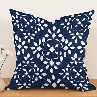 Outdoor Decorative Throw Pillow Cover, 18", 1 Pack, Blue Watercolor Floral