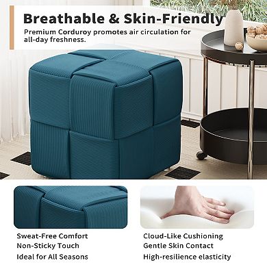 Square Corduroy Ottoman Foot Rest, Multi-Purpose Accent Stool