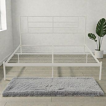 Lufeiya King Size Metal Platform Bed Frame with Headboard and Slat Support, Underbed Storage Space