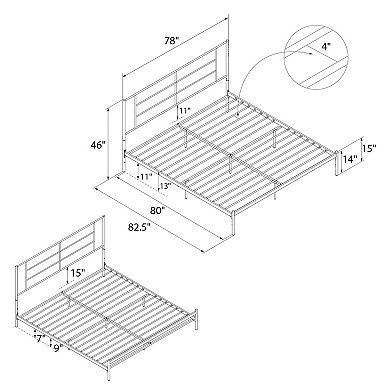Lufeiya King Size Metal Platform Bed Frame with Headboard and Slat Support, Underbed Storage Space