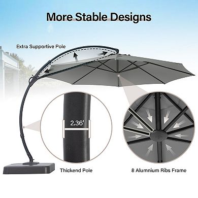 Decksplore 12 FT Cantilever Umbrella with Fillable Base Outdoor Round Patio