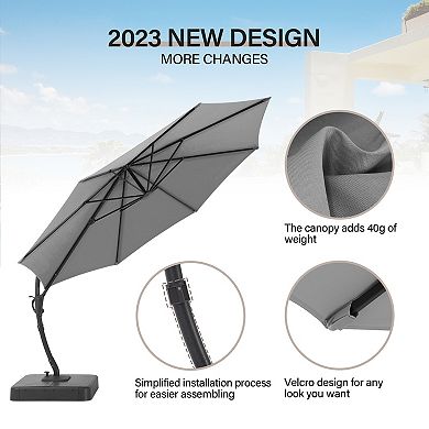 Decksplore 12 FT Cantilever Umbrella with Fillable Base Outdoor Round Patio