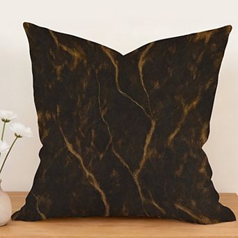 Chinoiserie Coastal Marble Black And Golden Decorative Throw Pillow, 18" Pillow Cover Singular