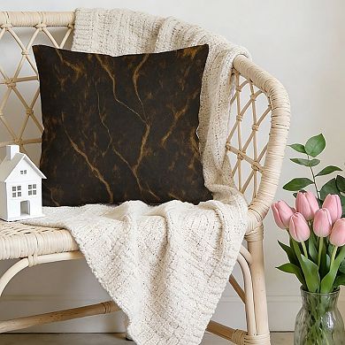 Chinoiserie Coastal Marble Black And Golden Decorative Throw Pillow, 18" Pillow Cover Singular