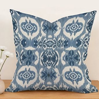 Outdoor Decorative Throw Pillow, 18" Pillow Cover Singular, Thibaut Ikat Blue And White