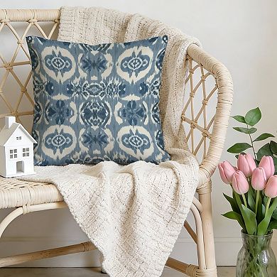 Outdoor Decorative Throw Pillow, 18" Pillow Cover Singular, Thibaut Ikat Blue And White