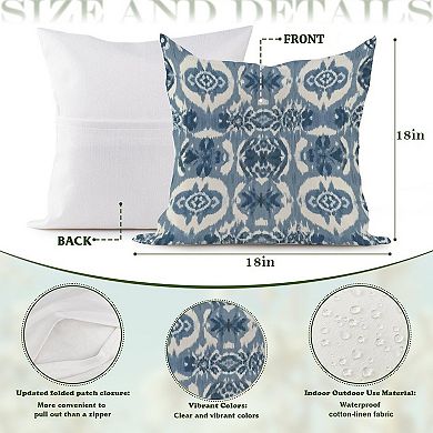 Outdoor Decorative Throw Pillow, 18" Pillow Cover Singular, Thibaut Ikat Blue And White