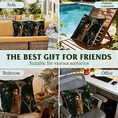 Decorative Throw Pillow, 18" Pillow Cover Singular, Tropical Jungle Animal Tiger Peacock