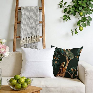 Decorative Throw Pillow, 18" Pillow Cover Singular, Tropical Jungle Animal Tiger Peacock