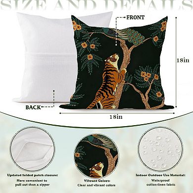 Decorative Throw Pillow, 18" Pillow Cover Singular, Tropical Jungle Animal Tiger Peacock