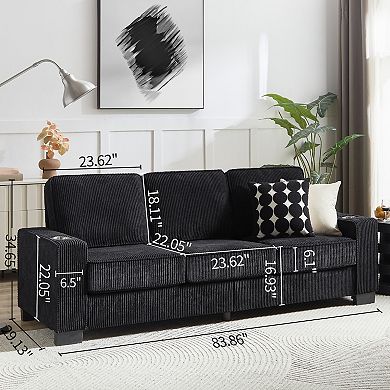Lufeiya 83-Inch Corduroy 3-Seater Sofa with Cup Holders