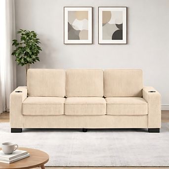 Lufeiya 83-Inch Corduroy 3-Seater Sofa with Cup Holders