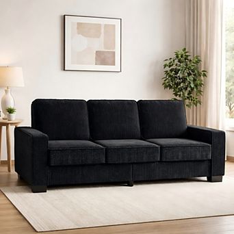 Lufeiya 83-Inch Corduroy 3-Seater Sofa with Cup Holders