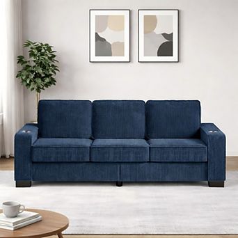 Lufeiya 83-Inch Corduroy 3-Seater Sofa with Cup Holders