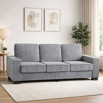 Lufeiya 83-Inch Corduroy 3-Seater Sofa with Cup Holders