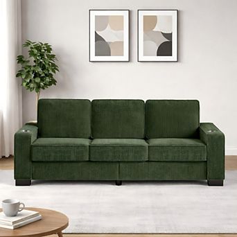 Lufeiya 83-Inch Corduroy 3-Seater Sofa with Cup Holders