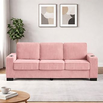 Lufeiya 83-Inch Corduroy 3-Seater Sofa with Cup Holders