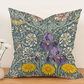 Teal Floral Block Print Decorative Throw Pillow, 18" Pillow Cover Singular