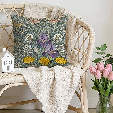 Teal Floral Block Print Decorative Throw Pillow, 18" Pillow Cover Singular