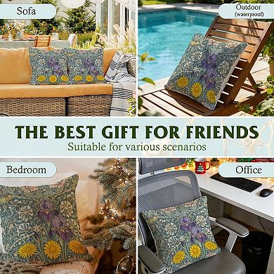 Teal Floral Block Print Decorative Throw Pillow, 18" Pillow Cover Singular