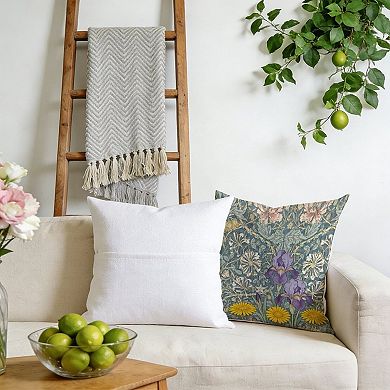 Teal Floral Block Print Decorative Throw Pillow, 18" Pillow Cover Singular