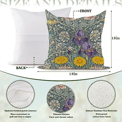 Teal Floral Block Print Decorative Throw Pillow, 18" Pillow Cover Singular