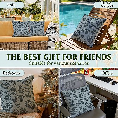 Outdoor Decorative Throw Pillow Cover, 18", 1 Pack, Giant Leaf Chinoiserie Blue
