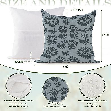 Outdoor Decorative Throw Pillow Cover, 18", 1 Pack, Giant Leaf Chinoiserie Blue
