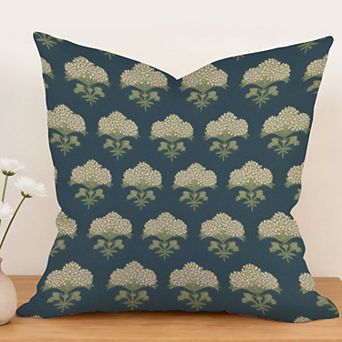 Hydrangea Indigo Floral in Navy Blue Decorative Throw Pillow, 18" Pillow Cover Singular